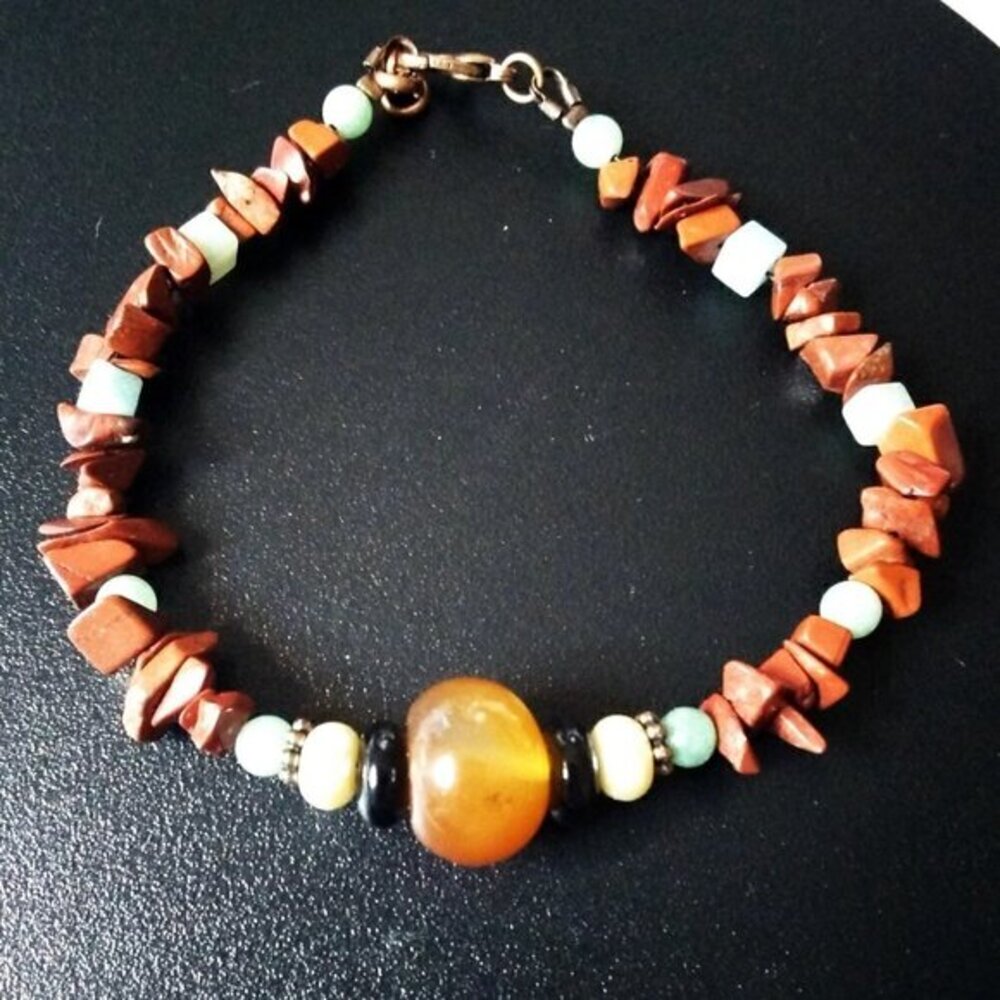 Gemstone Mix Bead Bracelet: Aventurine + Jasper + Agates Fall Color Jewelry!